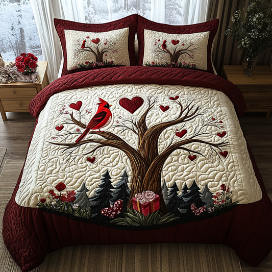 Winter Lovebirds 3-Piece Quilted Bedding Set