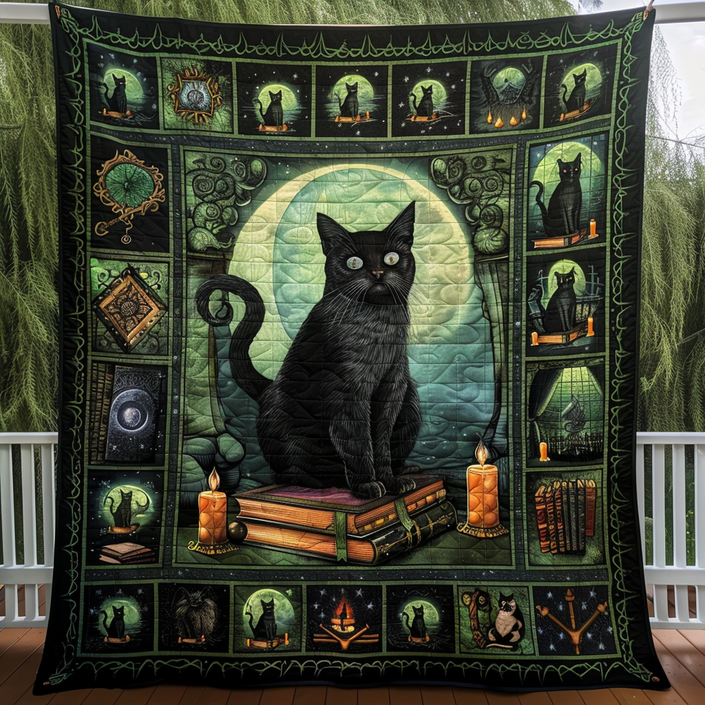 Witch Black Cats Quilted Blanket