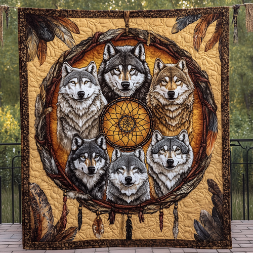 Wolf Dreamcatcher Quilted Blanket
