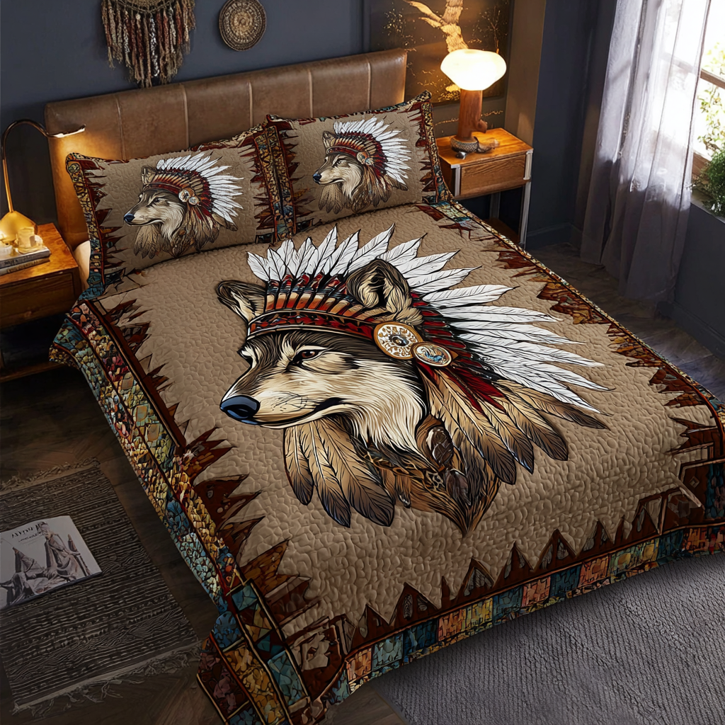 Wolf Whisper 3-Piece Quilted Bedding Set