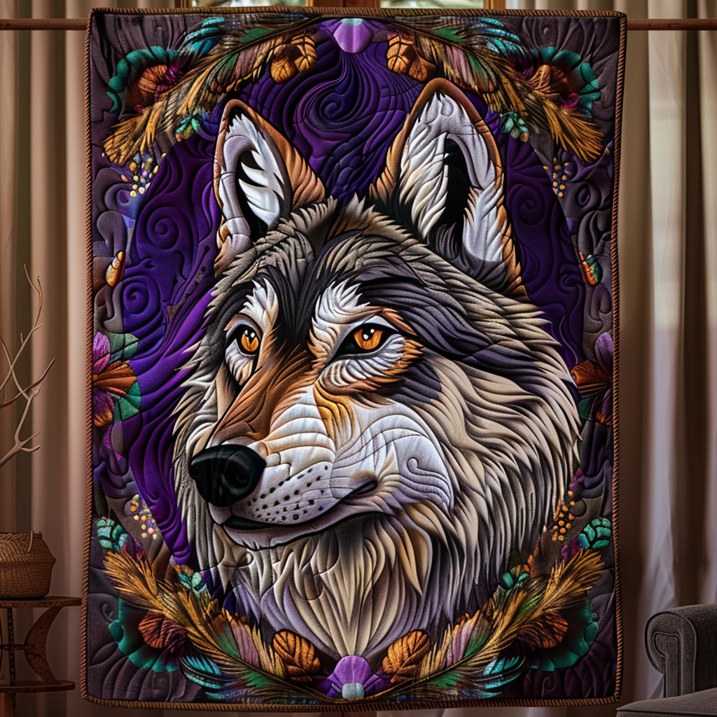 Wolf's Wisdom Quilted Blanket