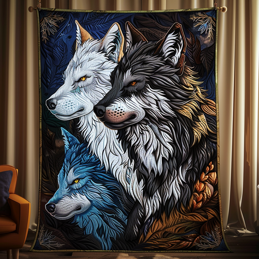 Wolves Of The Wild Quilted Blanket