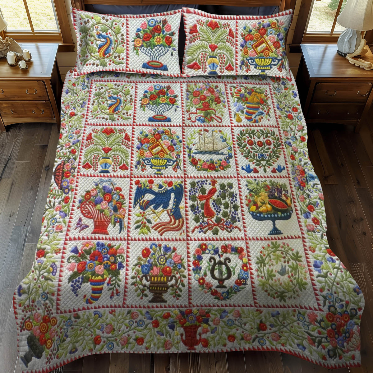 Woodland Whimsy Flowers 3-Piece Quilted Bedding Set