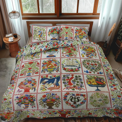 Woodland Whimsy Flowers 3-Piece Quilted Bedding Set