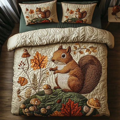 Woodland Squirrel 3-Piece Quilted Bedding Set