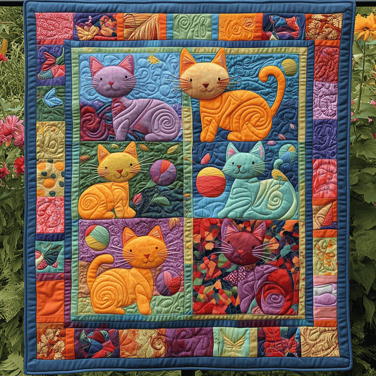Yarn Chasing Cats Quilted Blanket