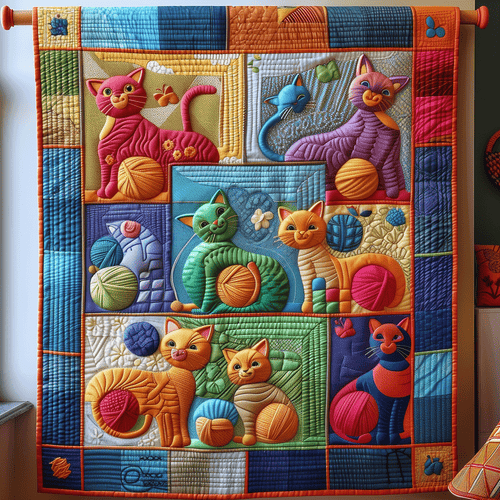 Yarnball Kitties Quilted Blanket