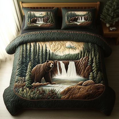 Yellowstone Waterfall Bear 3-Piece Quilted Bedding Set