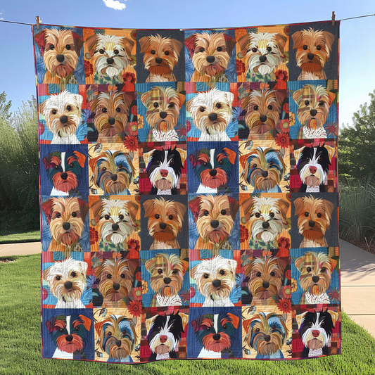 Yorkie Mosaic Quilted Blanket