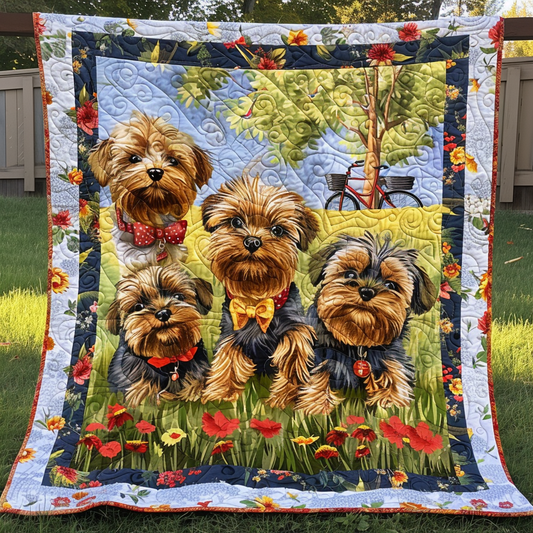 Yorkie Quartet Quilted Blanket
