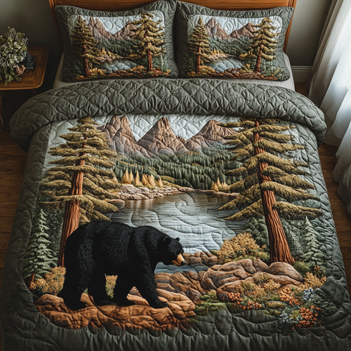 Yosemite Black Bear 3-Piece Quilted Bedding Set