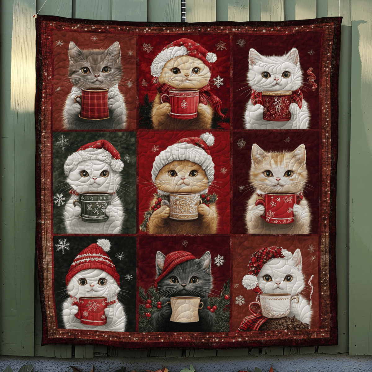 Yuletide Cats Quilted Blanket
