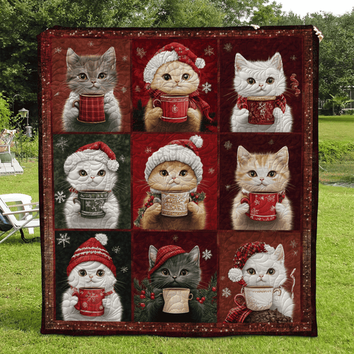Yuletide Cats Quilted Blanket
