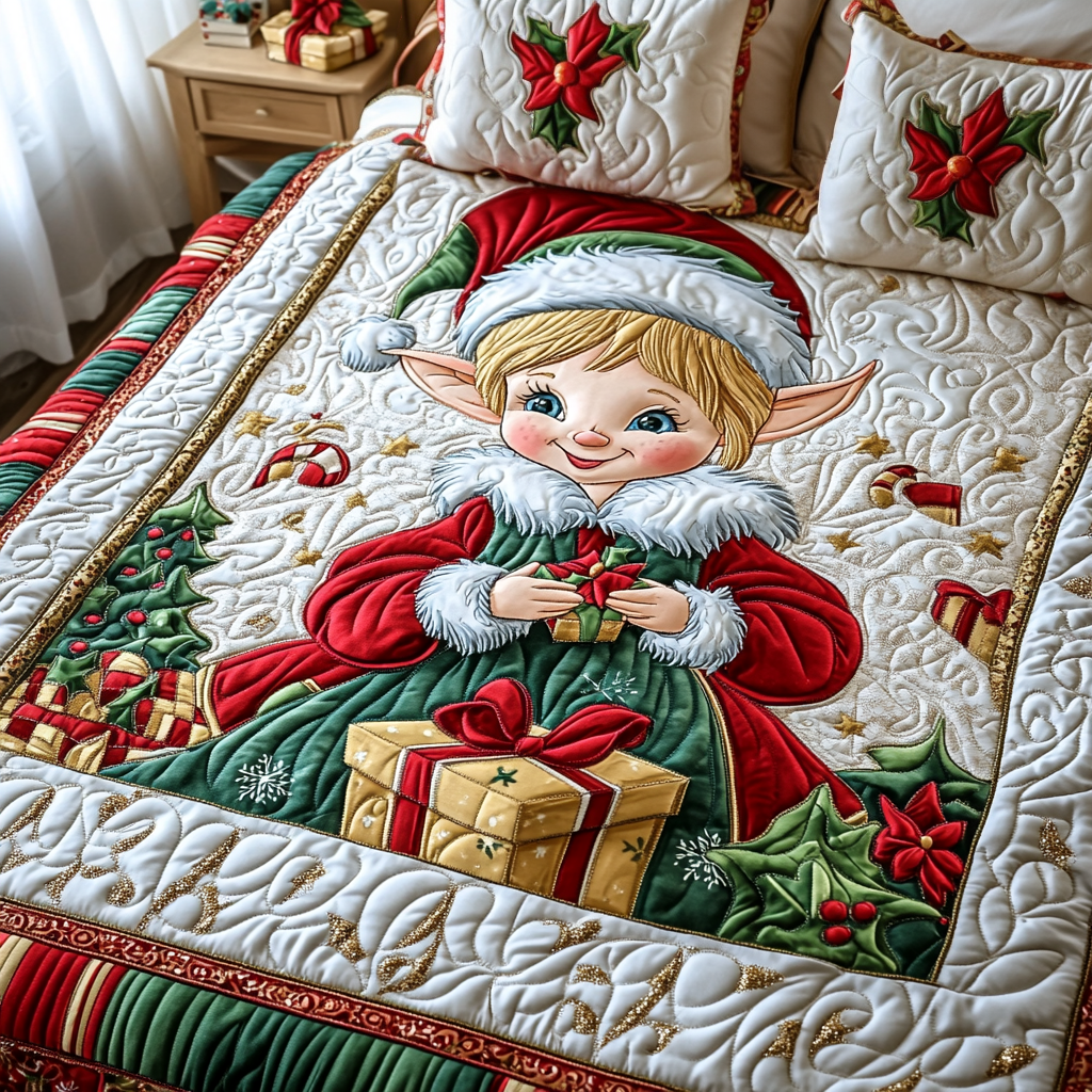 Yuletide Elf 3-Piece Quilted Bedding Set