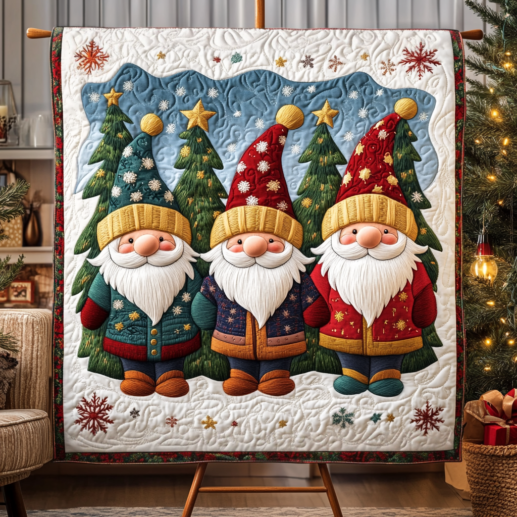 Yuletide Gnomes Quilted Blanket