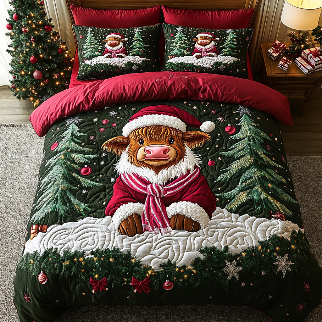 Yuletide Moo 3-Piece Quilted Bedding Set