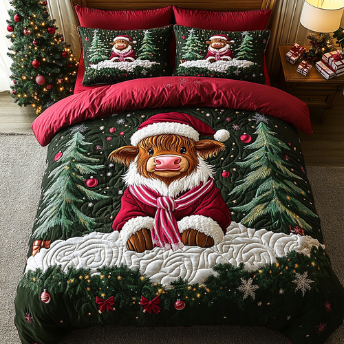 Yuletide Moo 3-Piece Quilted Bedding Set
