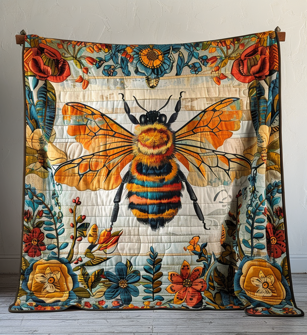 Wildflower Bee Quilted Blanket