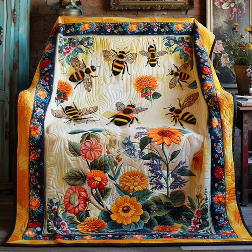 Garden Bee Art Quilted Blanket