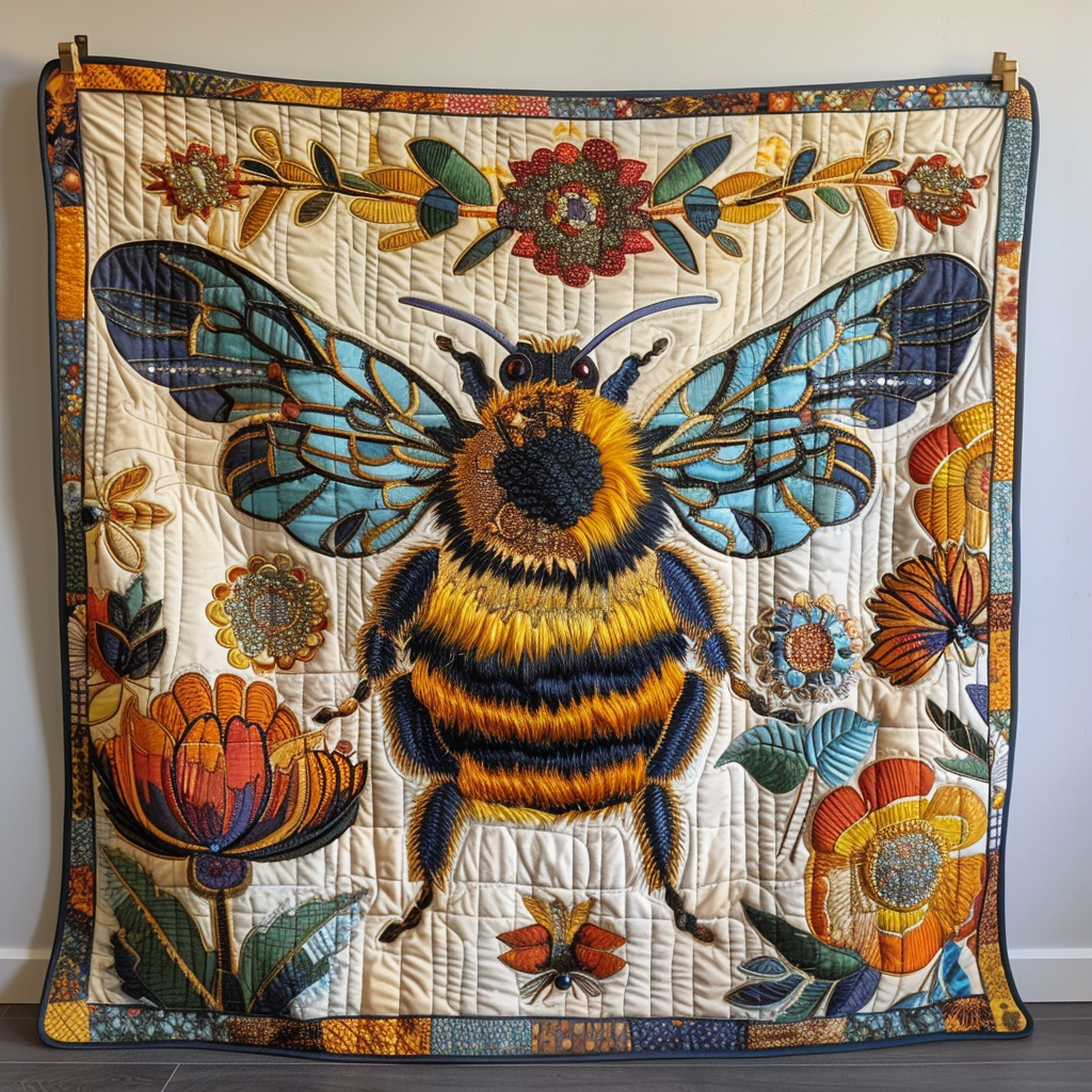 Nature-Inspired Bee Quilted Blanket
