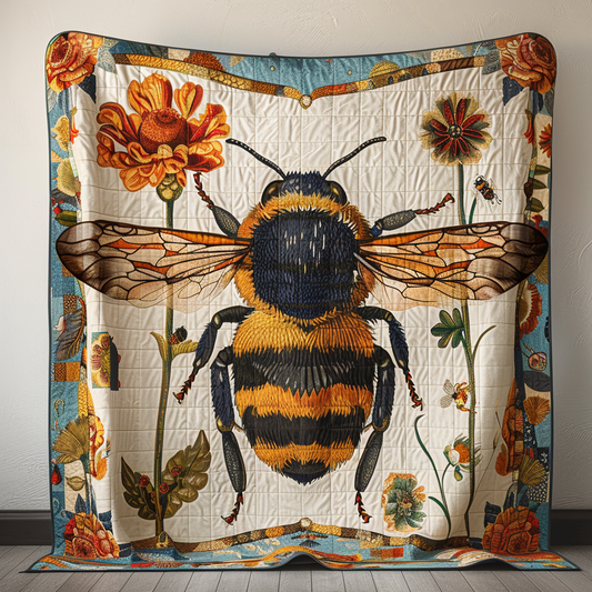 Bumblebee and Blossoms Quilted Blanket