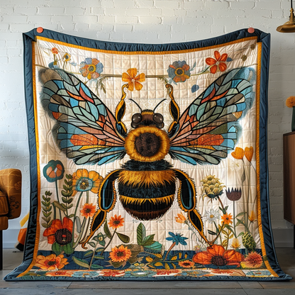 Vibrant Bumblebee Floral Quilted Blanket