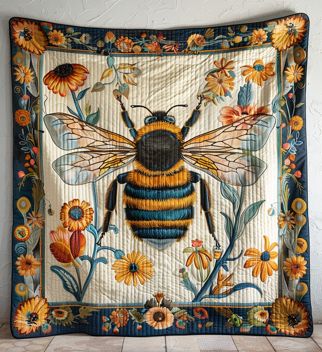 Meadow Inspired Bee Quilted Blanket