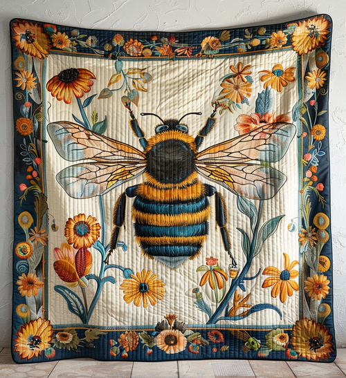 Meadow Inspired Bee Quilted Blanket
