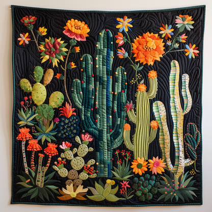 Splendor Colorful Cacti Quilted Blanket