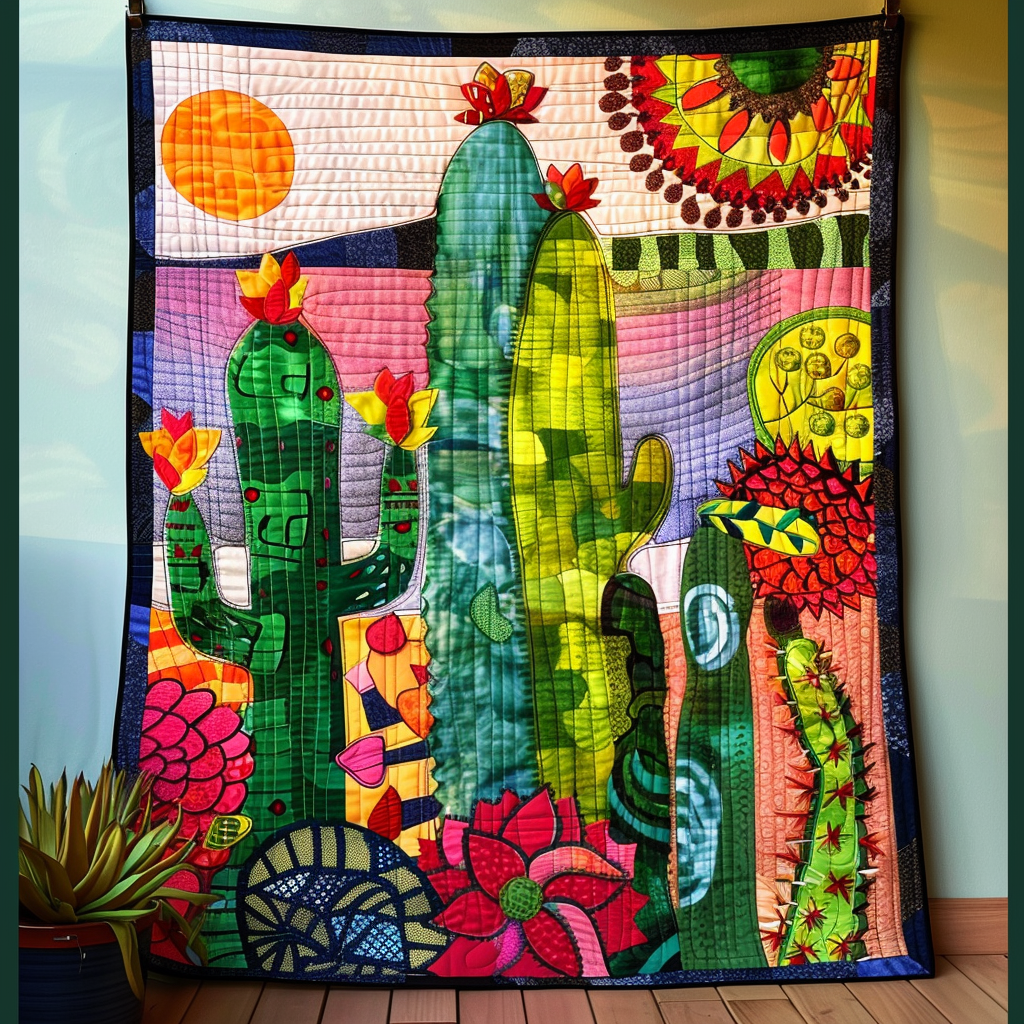 Desert Flora Cactus Quilted Blanket