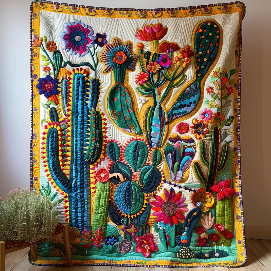 Lush Cacti Fantasy Quilted Blanket