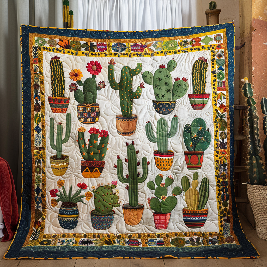 Tropical Cactus Paradise Quilted Blanket
