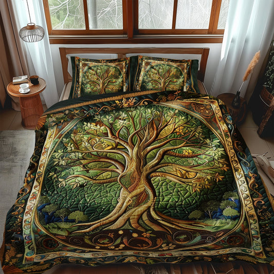 Vibrant Tree of Life 3-Piece Quilted Bedding Set