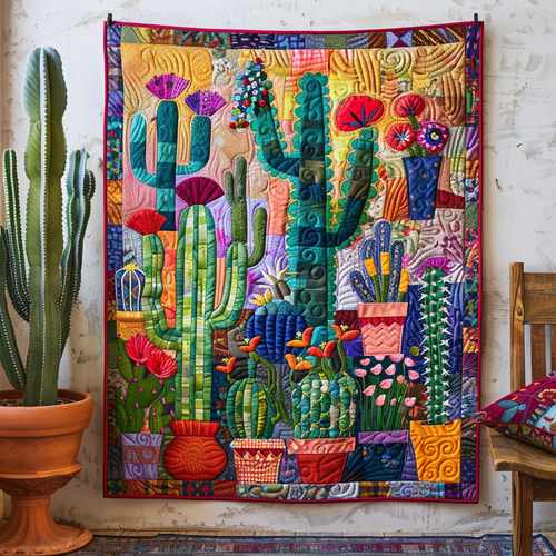 Artistic Cactus Landscape Quilted Blanket