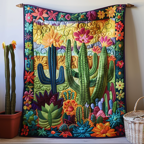 Desert Botanical Cactus Quilted Blanket