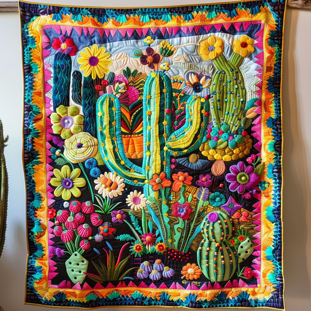 Desert Bloom Cactus Quilted Blanket