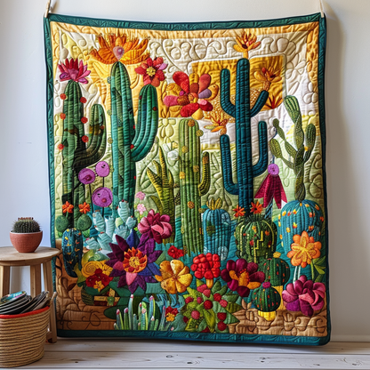 Desert Flower Cactus Explosion Quilted Blanket