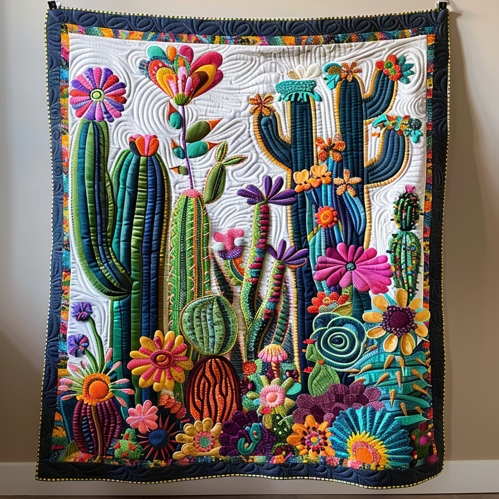 Flowering Cactus Quilted Blanket