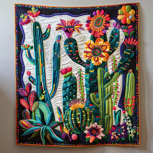 Lively Cactus Garden Quilted Blanket