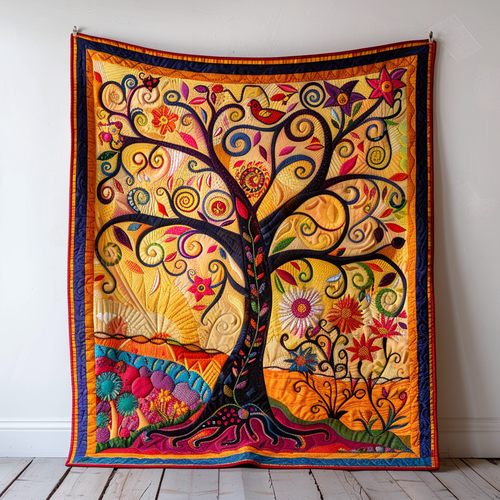 Colorful Tree of Life Art Quilted Blanket