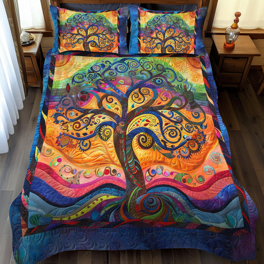 Tree of Life Patterned 3-Piece Quilted Bedding Set