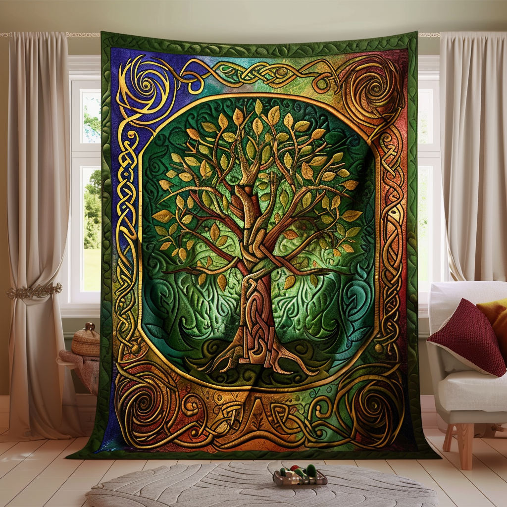 Celtic Heritage Tree of Life Quilted Blanket