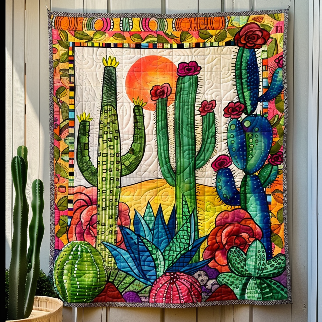 Succulent Garden Patchwork Quilted Blanket