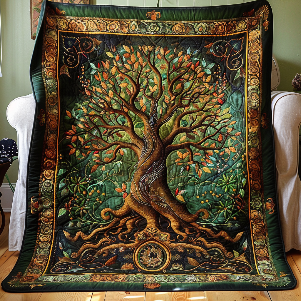 Artisan Celtic Knot Tree of Life Quilted Blanket