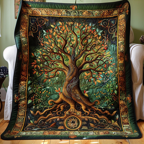 Artisan Celtic Knot Tree of Life Quilted Blanket