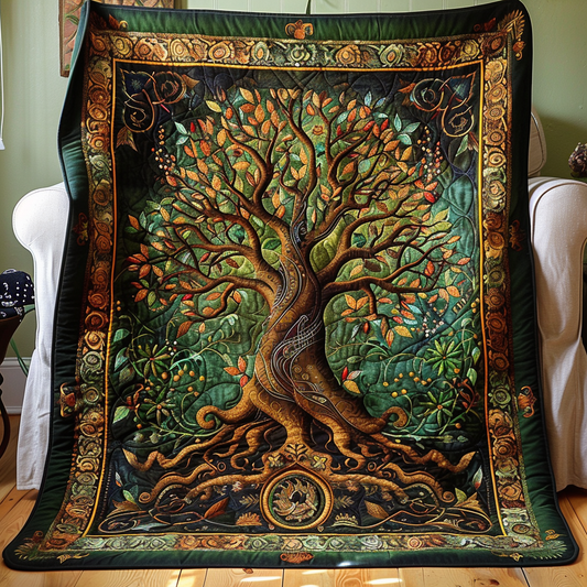 Artisan Celtic Knot Tree of Life Quilted Blanket