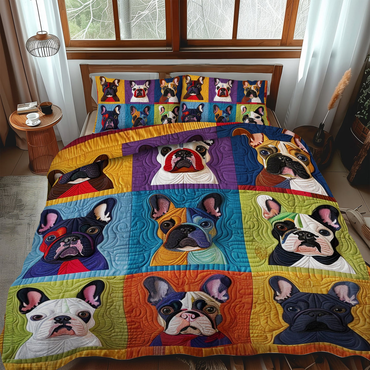 French Bulldog Art 3-Piece Quilted Bedding Set