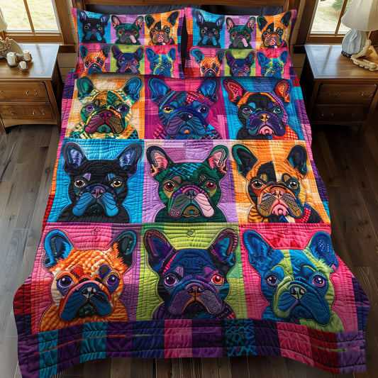 Charming French Bulldog 3-Piece Quilted Bedding Set