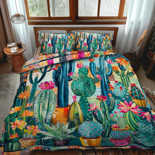 Succulent Cactus Garden 3-Piece Quilted Bedding Set