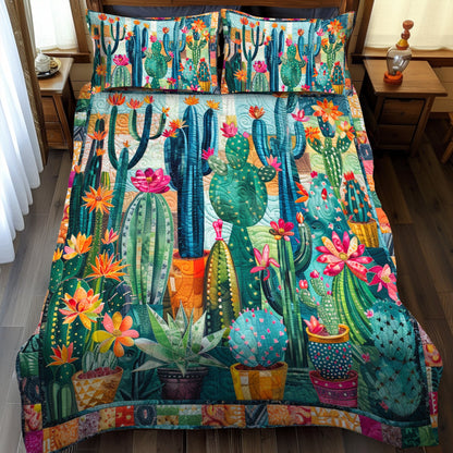 Succulent Cactus Garden 3-Piece Quilted Bedding Set